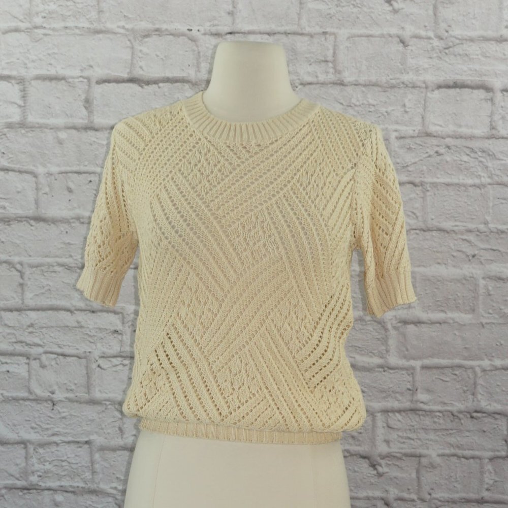 Vintage 60s Crochet Knit Cotton Sweater Top